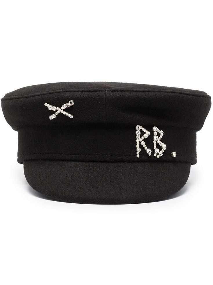 This black Ruslan Baginskiy embellished wool baker boy hat features a short peak and an embroidered slogan across the front, followed by a moon and logo initials. While this Ruslan Baginskiy hat displays a crescent moon, our accessory collection covers the full spectrum of styles now that it's in the mix. Ruslan Baginskiy Hat, Hat Displays, Baker Boy Cap, Baker Boy Hat, Hat Display, Girls Diary, Wool Caps, Baker Boy, Black Tweed