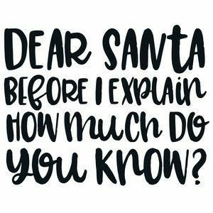 the words dear santa before i explain how much do you know? are written in black ink