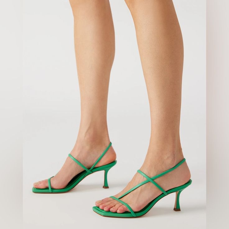 Steve Madden Locke Green | 3” Strap Sandal Women’s Size 8 Experience Luxury And Sophistication With Locke . These Strappy Heels Will Elevate Any Outfit With Their Square Toe Design. Walk With Confidence And Elegance In These Chic Shoes. 3 Inch Heel Height Vegan Leather Upper Material Vegan Leather Lining Vegan Leather Sock Synthetic Sole Imported Feel Free To Reach Out With Any Questions :) Spring Strappy Kitten Heels For Parties, Strappy Kitten Heels For Spring Parties, Trendy Fitted Kitten Heels For Spring, Spring Evening Kitten Heels With Heel Loop, Evening Green Sandals With Single Toe Strap, Green Formal Sandals With Single Toe Strap, Evening Sandals With Single Toe Strap In Green, Green Heels With Sculpted Heel And Single Toe Strap, Green Formal Heels With Single Toe Strap