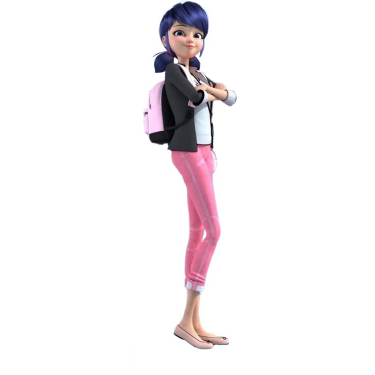 a cartoon character with blue hair and pink pants