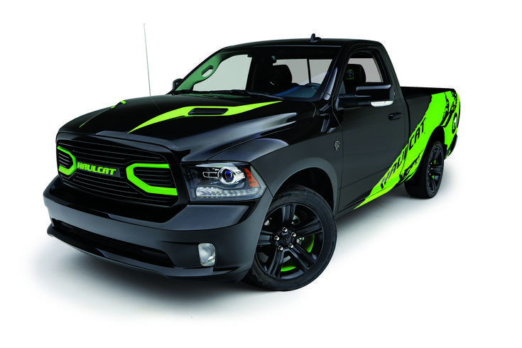 a black and neon green truck on a white background