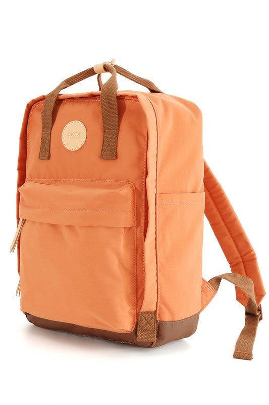 Features laptop pocket, iPad pocket, and multiple small pockets. Adjustable shoulder straps. Suitable for school, casual use, business trips, hiking, and travel.Material: Waterproof Polyester Brand: OKTA Lining: Polyester Size: 15.35 x 10.65 x 5.50 inches Weight: 1.3lbs Made In: ChinaDimensions (inch):One Size: 15.3 (Length), 10.7 (Width), 5.5 (Height) Functional Orange Backpack For School, Casual Laptop Bag For Back To School, Casual Laptop Bag With Functional Pockets For School, Functional Orange Backpack For Travel, Functional Orange Travel Backpack, Orange Backpack For Everyday Use And Back To School, Casual Orange Backpack For Everyday, Water Bottle Backpack, Fishing Sunglasses