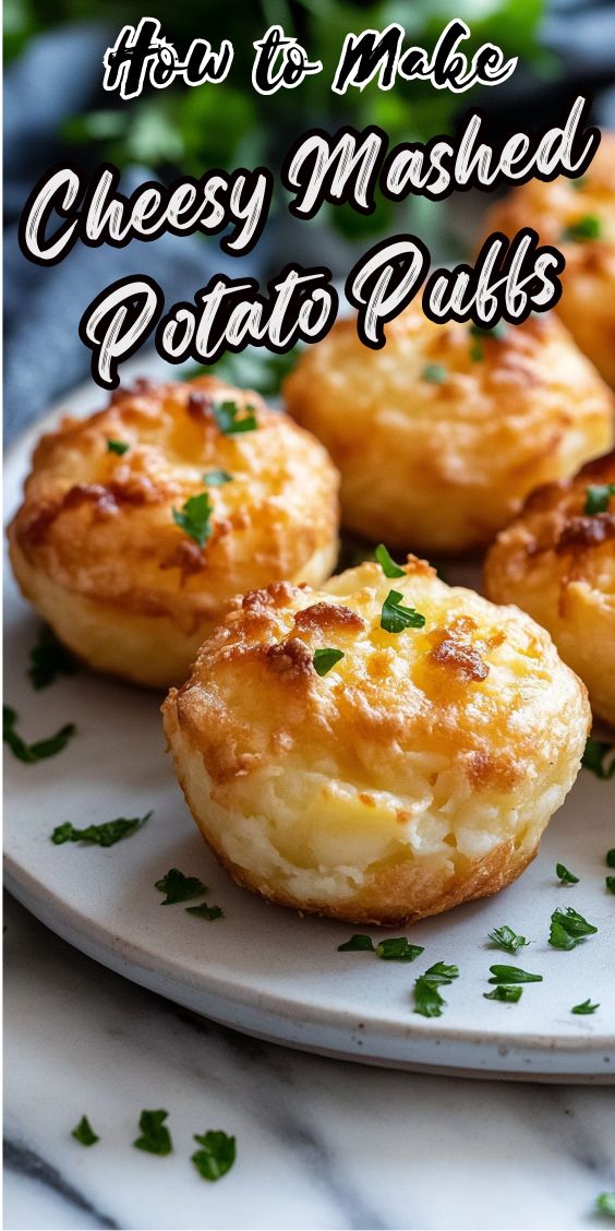 cheesey mashed potato puffs on a plate with parsley