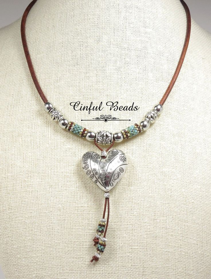 Southwest Boho Leather Heart Necklace Silver Heart Pendant - Etsy Adjustable Brown Jewelry With Heart Charm, Bohemian Heart Charm Necklace For Festivals, Bohemian Necklace With Heart Charm For Festivals, Adjustable Bohemian Heart Pendant Jewelry, Bohemian Festival Necklace With Heart Charm, Adjustable Bohemian Heart-shaped Jewelry, Brown Bohemian Heart Necklaces, Bohemian Brown Heart-shaped Necklace, Brown Heart-shaped Bohemian Necklace