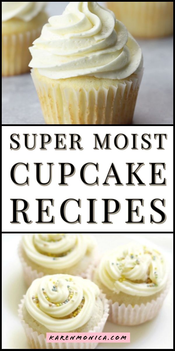 some cupcakes with white frosting on top and the words super moist cupcake recipes