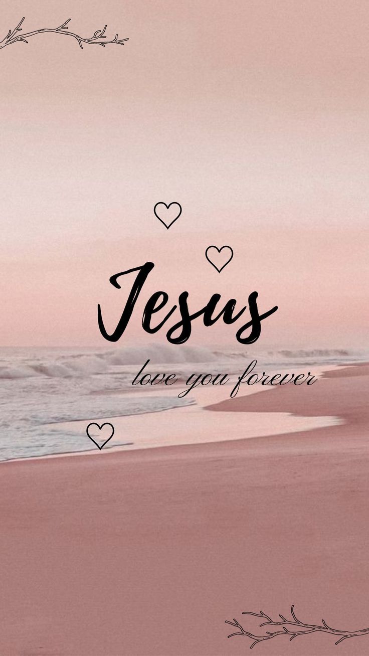 the words jesus are written in black ink on a pink and white background with hearts