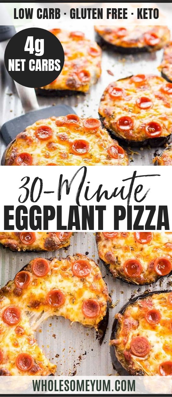 an eggplant pizza with cheese and pepperoni on it is shown in front of the