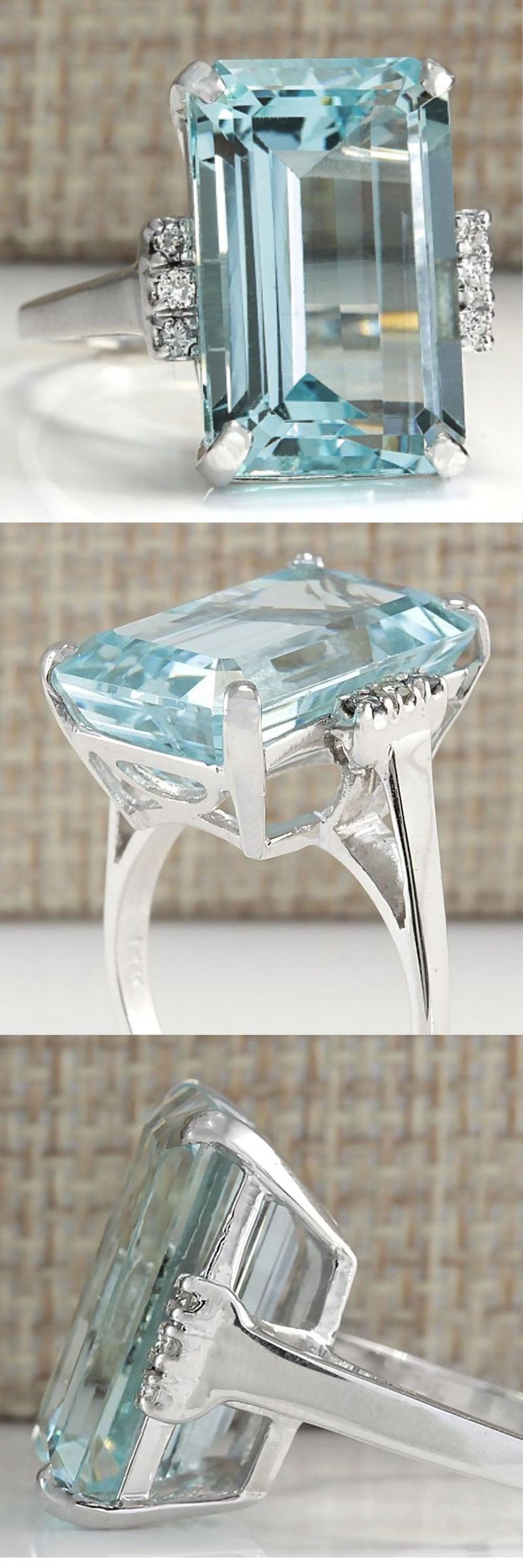 Natural Aquamarine Ring! Elegant Open Topaz Ring For Anniversary, Elegant Silver Aquamarine Birthstone Ring, Elegant Aquamarine Promise Ring, Elegant Aquamarine Birthstone Ring In White Gold, Elegant Aquamarine Birthstone Promise Ring, Elegant Aquamarine Diamond Promise Ring, Elegant White Gold Aquamarine Birthstone Ring, Elegant Rings With Accent Stones As Gift, Rectangular Aquamarine Ring For Gift