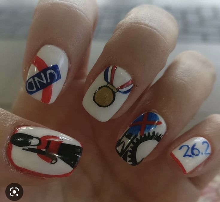 London Marathon Nails, Marathon Nails, London Theme, London Marathon, London Nails, Acrylic Nails Coffin Short, Acrylic Nails Coffin, Nails Coffin, The London