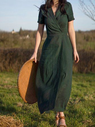 Crunchy Mom Dresses, Green Linen Dress Outfit, Fall Linen Dress, Modest Outfits For Big Bust, Outdoorsy Dress, Linen Dress Elegant Classy, Mid Size Dress, Casual Green Dress, Green Spring Dress