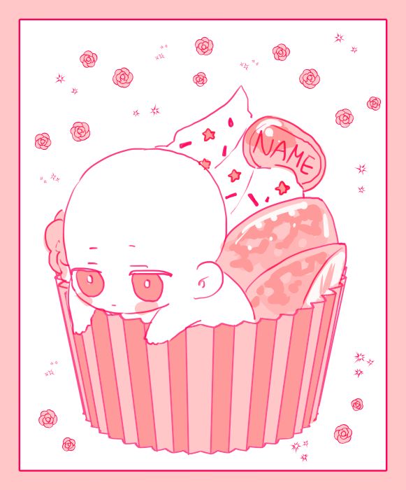 a drawing of a baby in a pink cupcake