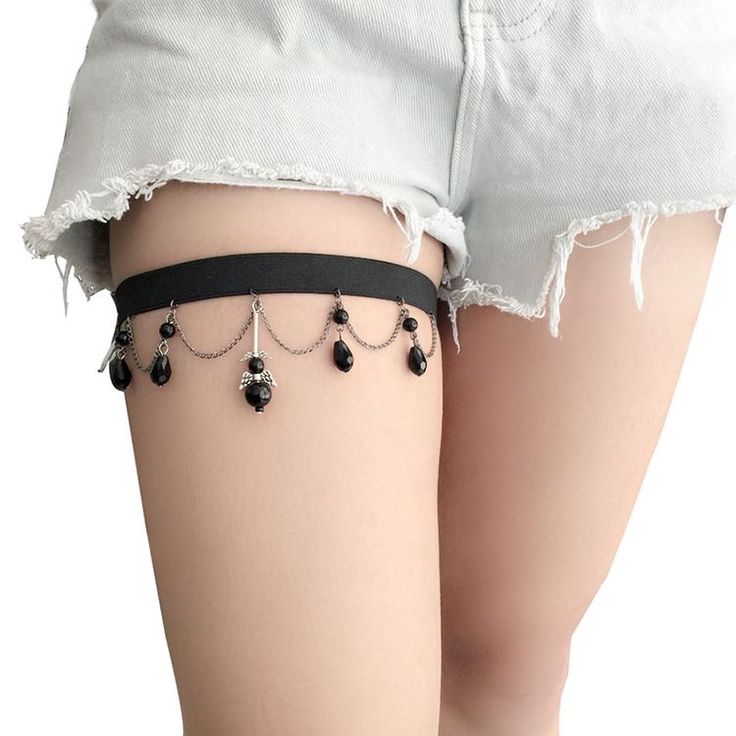 Diy Leg Garter, Thigh Choker, Thigh Bracelet, Thigh Accessories, Thigh Chain Jewelry, Thigh Jewelry, Chica Punk, Thigh Band, Thigh Straps