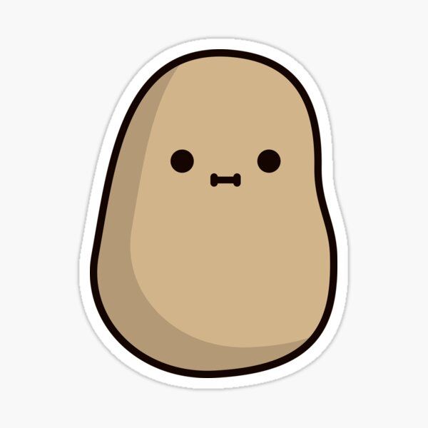 a brown potato with eyes and nose sticker