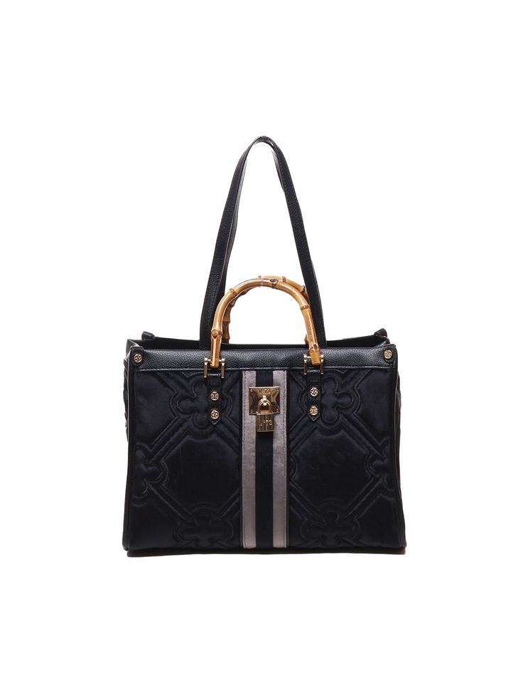 -Hand bag -Adjustable shoulder strap -Zip closure -Decoration with padlock -Dimensions: 35x26x12 cm -Colour: Black Top Handle Satchel With Lock For Business, Business Top Handle Satchel With Lock, Luxury Top Handle Shoulder Bag With Lock, Designer Travel Shoulder Bag With Lock, Designer Shoulder Bag With Lock For Travel, Travel Box Bag With Double Handle And Branded Hardware, Luxury Satchel Shoulder Bag With Lock, Luxury Shoulder Bag With Lock, Double Handle Satchel With Lock