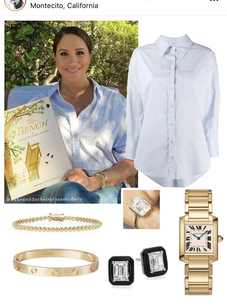 a woman in white shirt and gold bracelets with watches, watch and necklace set