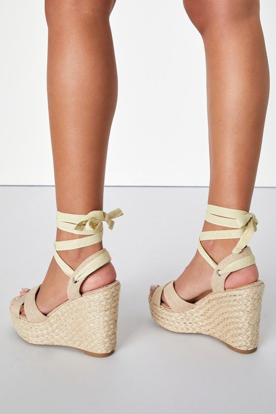 Pair your new maxi dress with the Lulus Esme Natural Lace-Up Espadrille Wedges! Beige canvas straps cross over an almond toe bed, while an ankle strap (with silver grommets) supports wide laces that wrap and tie around the ankle. 4. 75" espadrille-wrapped wedge. Cushioned insole. Nonskid rubber sole. All vegan friendly, man made materials. Imported. Lulus | Esme Natural Lace-Up Espadrille Wedges. Spring Strappy Wedge Sandals With Wrapped Heel, Summer Vacation Cross Strap Wedge Sandals, Cross Strap Wedge Sandals For Summer Beach, Cross Strap Wedge Sandals For Beach In Summer, Summer Cross Strap Wedge Sandals For Beach, Summer Ankle Wrap Sandals With Straps, Spring Strappy Wedge Sandals, Summer Cross Strap Wedge Sandals With Wrapped Heel, Strappy Summer Wedge Sandals For Spring