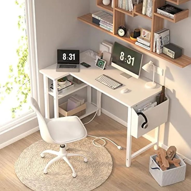 42012972875818 Small L Shaped Desk, Pc Desks, Small Space Home Office, Small Corner Desk, L Shaped Computer Desk, Desk Pc, Table Computer, Particle Wood, Desks For Small Spaces