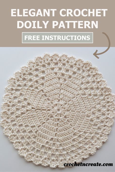 Elegant crochet doily pattern - FREE INSTRUCTIONS. #crochetforthehome #crochettablemat #crochetmandala Crochet Doilies Free Pattern Easy Round, Dollies Crochet Free Pattern, Doily Crochet Pattern Free, Crochet Doilies Free Pattern Easy Beginner, Free Doily Crochet Patterns, Crochet Dollies Free Doily Patterns, Ravelry Crochet Free Patterns, Crochet Placemats Free Pattern, Crochet Doilies Free Pattern