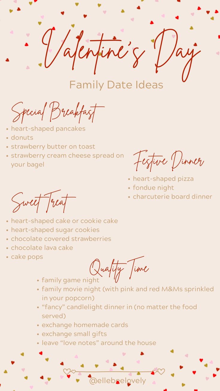 a valentine's day menu with hearts and confetti on the side,