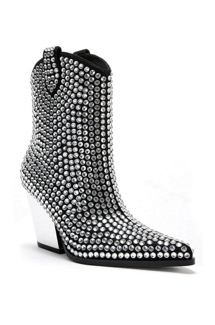 **FINAL SALE - NO EXCHANGES OR RETURNS** Step out in style with the ACTIONLITE-BLACK CRYSTAL WESTERN BOOTIE, crafted with a sleek black faux leather upper and adorned with shimmering silver crystal rhinestones. Its metallic block heel offers a touch of sophistication, making this bootie the perfect choice for any occasion or concert. Step out in confidence with this gorgeous statement cowboy boot! Shaft Height: 9" Heel Height: 3.25" Shoes Heels Classy, Azalea Wang, Heels Classy, Western Booties, Cowboy Boot, Silver Crystal, Black Crystals, Black Faux Leather, Crystal Rhinestone