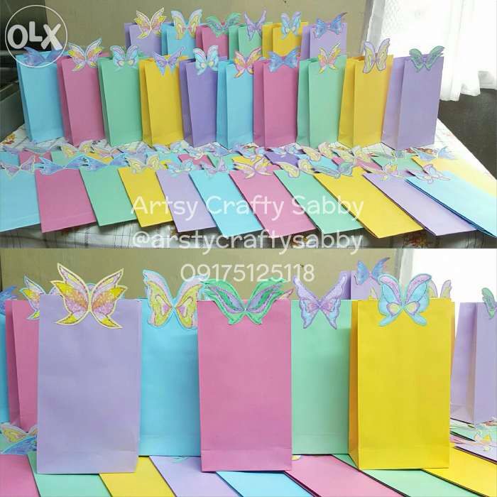 colorful paper bags with butterflies on them