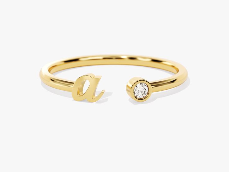 Crafted from solid gold and embedded with a unique diamond, this Diamond Letter Ring makes a timeless statement. Wear your initial or the initial of someone special and take pride in knowing that each diamond is carefully selected for its brilliant sparkle. Perfect for any occasion, the Diamond Letter Ring is sure to be a beloved accessory. DETAILS: --Size Range: 2 US - 11 US--Weight (in 14k Gold): ~ 1.15 grams for Size 6.5 (Depends on the size)--Gold Kt Options: 14k and 18k--Color Options: Yell Elegant Personalized Diamond Rings, Formal White Gold Open Initial Ring, Personalized White Gold Diamond Ring, Diamond Accented Initial Open Ring, Elegant Initial Ring With Round Cut For Gift, Elegant Initial Ring With Round Cut, Luxury Initial Ring For Wedding With Round Cut, Luxury Initial Ring With Round Cut For Wedding, White Gold Initial Ring With Single Diamond