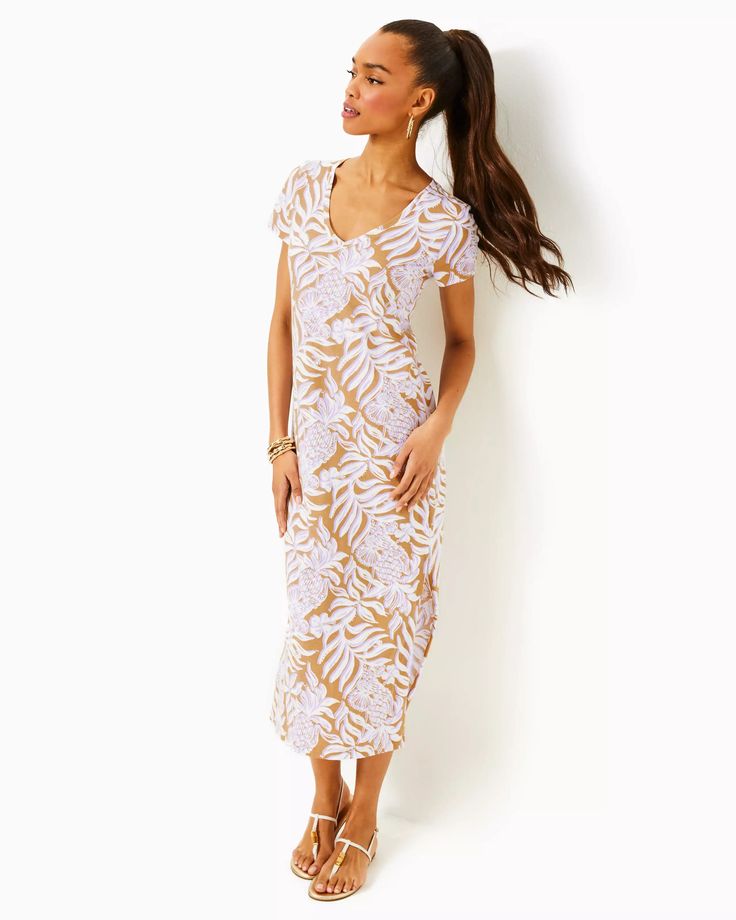 Etta Maxi Dress | Lilly Pulitzer Casual Spring Maxi Dress With Side Slits, Summer Longline Maxi Dress Loungewear, Summer Longline Maxi Dress For Loungewear, V-neck Relaxed Fit Maxi Dress For Loungewear, White V-neck Maxi Dress For Loungewear, Relaxed Fit V-neck Maxi Dress For Loungewear, Casual Short Sleeve Maxi Dress With Side Slits, Casual Cotton Maxi Dress With Side Slits, Casual Longline Midi Dress For Vacation