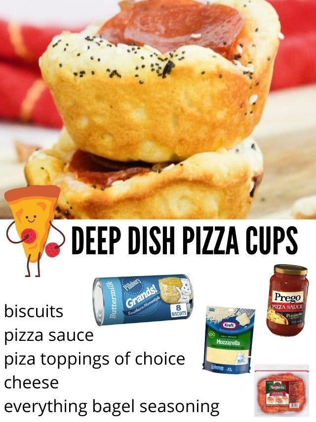 an advertisement for deep dish pizza cups