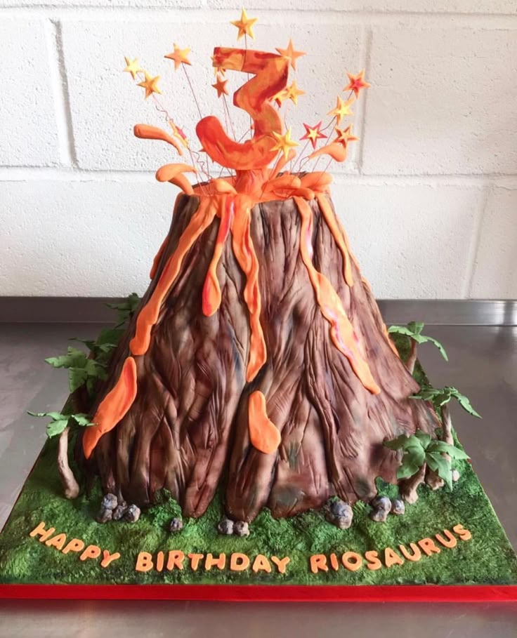 a birthday cake made to look like a volcano