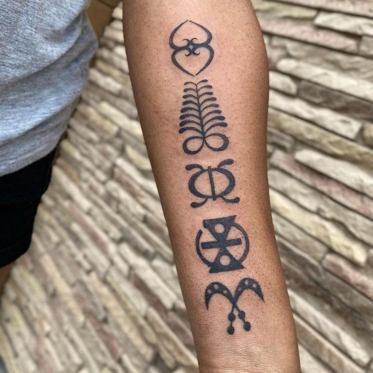 a person with a tattoo on their arm that has different symbols in the form of letters