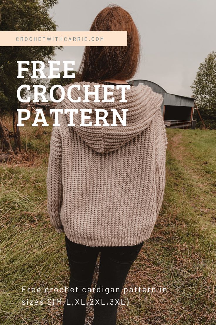 Free crochet hood cardigan pattern Crochet Cardigan Free, Crochet Sweater Free, Crochet Jacket Pattern, Crochet Hood, Christmas Crochet Patterns Free, Crochet Cardigan Pattern Free, Crochet Hoodie, Gilet Crochet, Crochet Jumper