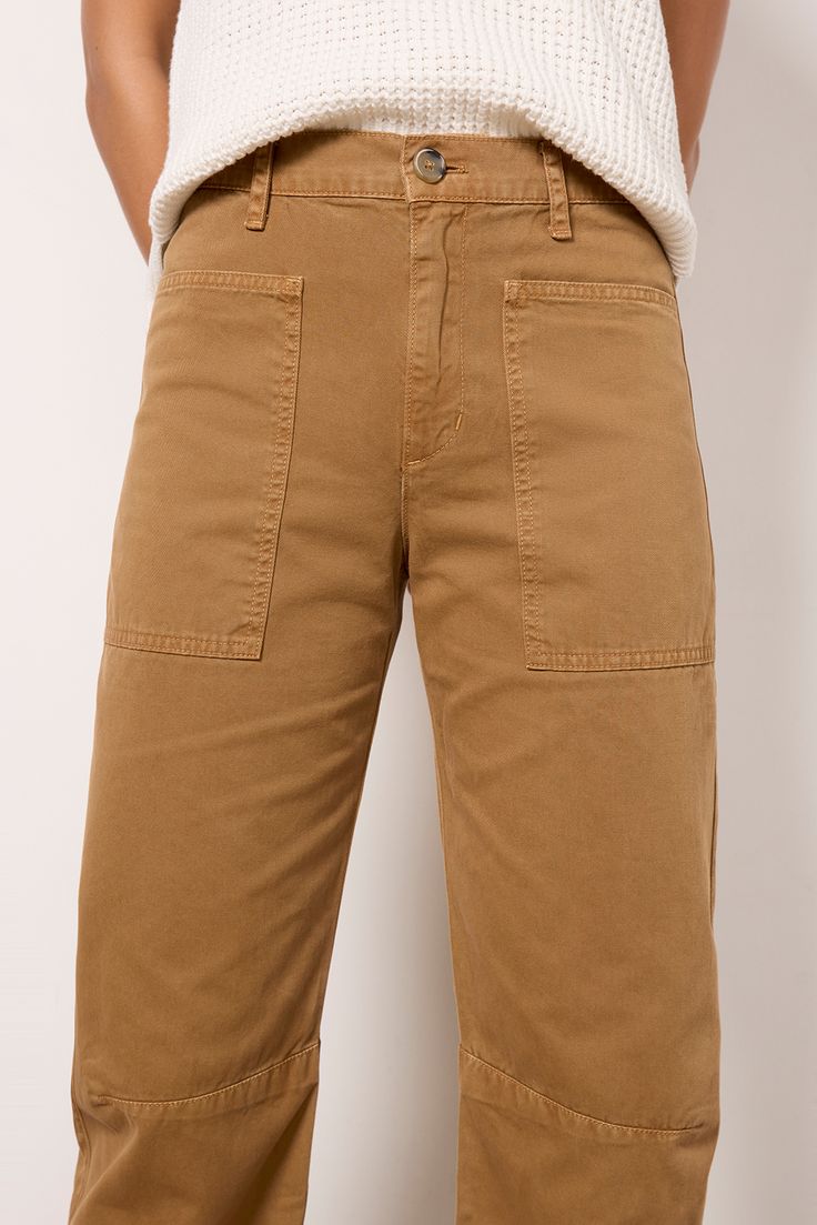 Patch pockets and seam detailing add utility-inspired style to these barrel leg pants by Velvet, featuring a high rise and non-stretch cotton twill fabric. Take them from work to weekend with a pullover or half-tucked button-down. Utility Tapered Leg Chinos With Side Pockets, Utility Chinos With Tapered Leg And Side Pockets, Utility Style Tapered Leg Chinos With Side Pockets, Utility High Waist Wide Leg Work Pants, Cotton Wide Leg Pants With Cargo Pockets For Work, Cotton Wide Leg Cargo Pants For Work, Khaki Work Pants With Pockets For Workwear, Straight Cargo Jeans For Work, High-waisted Cotton Cargo Jeans For Work