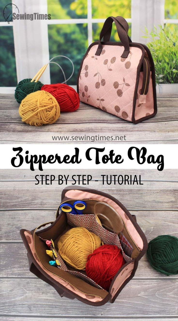 the zippered tote bag sewing pattern is shown with yarn and crochet