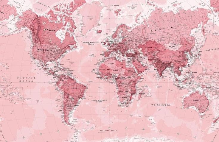 the world map is shown in pink and white