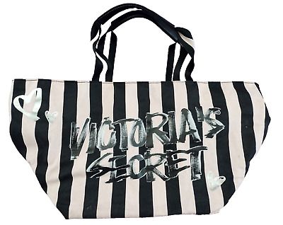 Victoria's Secret Beach Tote Bag Canvas Large Pink Black Striped Silver Hearts  | eBay 2014 Victoria Secret, Victoria Secret Bag, Victoria Secret Tote Bags, Weekender Tote Bag, Victoria Secrets, Victoria Secret Bags, Nylon Tote, Weekender Tote, Black Tote