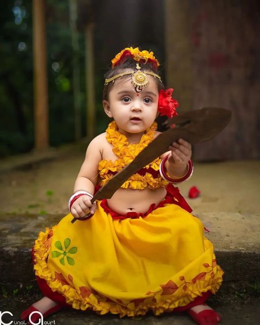 Radha Look For Baby Girl, Radha Dress For Baby Girl, Radha Costume For Baby Girl, Ganpati Decor, 16th Birthday Outfit, Rajasthani Dress, Janmashtami Decoration, Kali Ma, Baby Costume