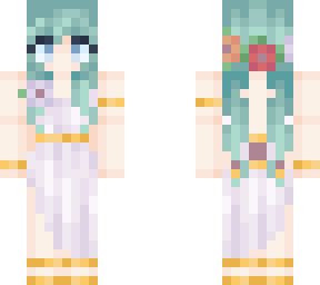 two pixelated women with different colored hair and clothes, one is wearing a white dress