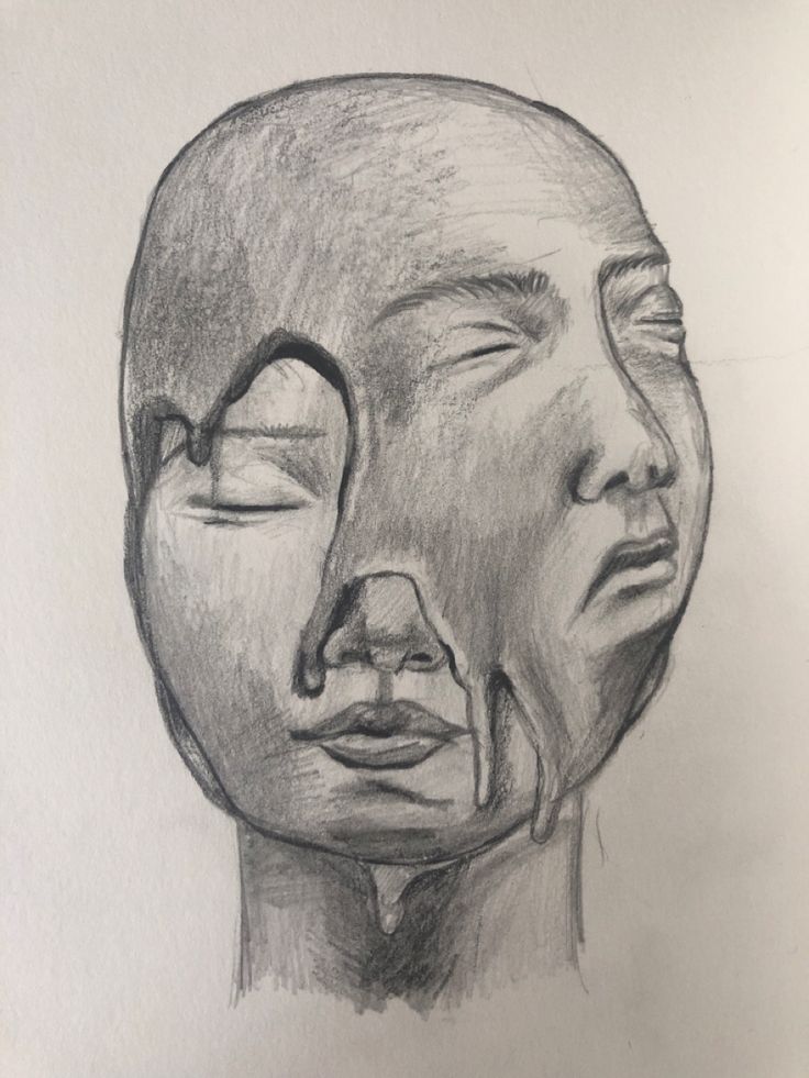 a drawing of two people's heads with their eyes closed