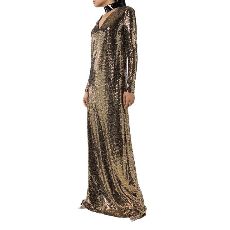 This gold tone Gucci patent choker chain mail gown is crafted in Italy and features a crêpe lining. Cut for a slim, floor-length silhouetteV-neck with a detachable black chokerLong sleevesCut out detailRear central ventInvisible rear zipChainmail-style constructionComposition Polyamide 93%, Elastane 4%, Metallic Fibre 3%Do Not Wash/Do Not Dry CleanColor: goldMade in Italy Gucci Fitted Maxi Dress For Formal Occasions, Gucci Formal Maxi Length Dress, Gucci Fitted Maxi Dress, Elegant Gucci Evening Maxi Dress, Gucci Elegant Evening Maxi Dress, Gucci Evening Maxi Dress, Gucci Maxi Party Dress, Gucci Maxi Dress For Party, Gucci Formal Maxi Dress