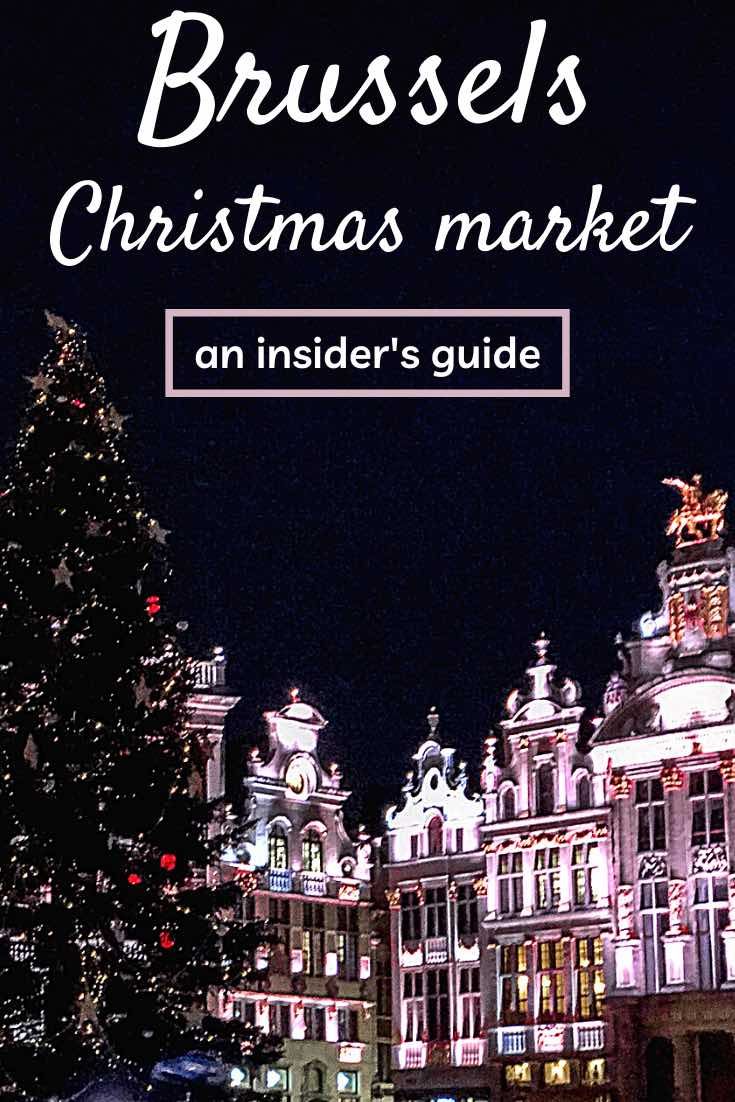 a christmas tree in the middle of a city at night with text that reads brussels christmas market an insider's guide