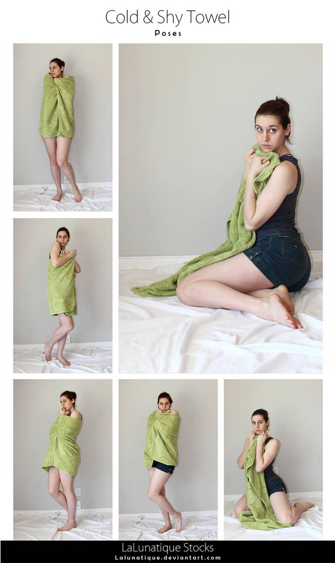 a woman is sitting on the bed wrapped in a green towel and posing for pictures