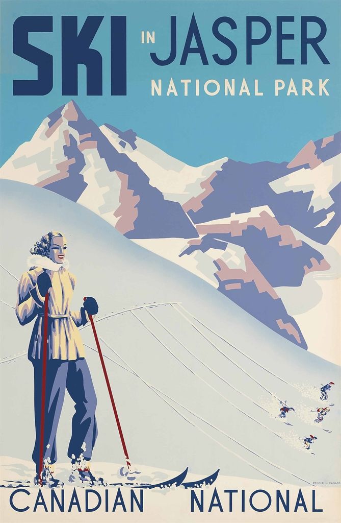 an old poster advertising ski in the national park