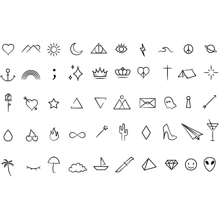 a collection of hand drawn symbols