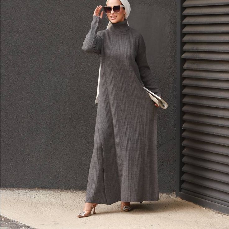 Long Dress Two Piece Gray Long Dress For Fall, Long Gray Dress For Fall, Gray Maxi Length Dress For Fall, Long Fall Daywear Dresses, Winter Daywear Dresses Maxi Length, Winter Daywear Maxi Length Dress, Winter Daywear Maxi Dress, Elegant Longline Dresses For Fall, Elegant Gray Daywear Dress