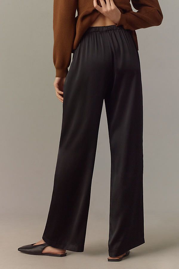 The Reformation Olina Silk Pants feature a drawstring waist for adjustable comfort and lightweight silk charmeuse fabric that adds a touch of elegance to any outfit. | Olina Silk Pants by Reformation in Black, Women's, Size: XL at Anthropologie Charmeuse Fabric, The Reformation, Silk Pants, Silk Charmeuse, Drawstring Waist, Black Pants, Anthropologie, Top Brands, Size Medium