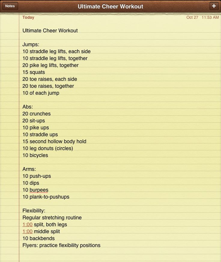 an iphone screen showing the ultimate cheer workout workout list for kids and adults to do