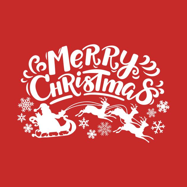 merry christmas lettering with santa sleigh and reindeers on red background, illustration