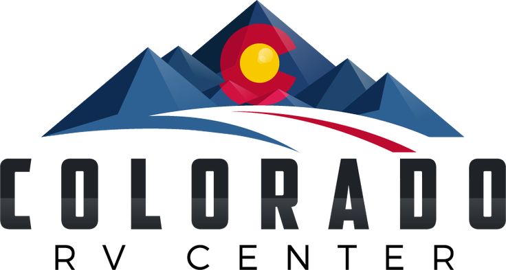 the colorado rv center logo with mountains in the back ground and red, yellow, and blue colors