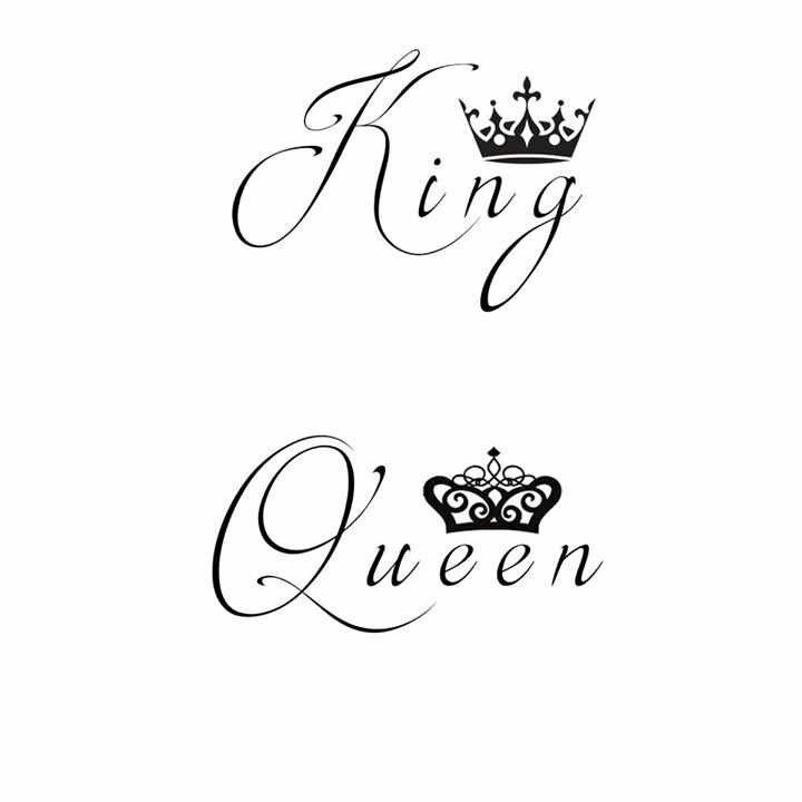 the word king and queen written in cursive writing