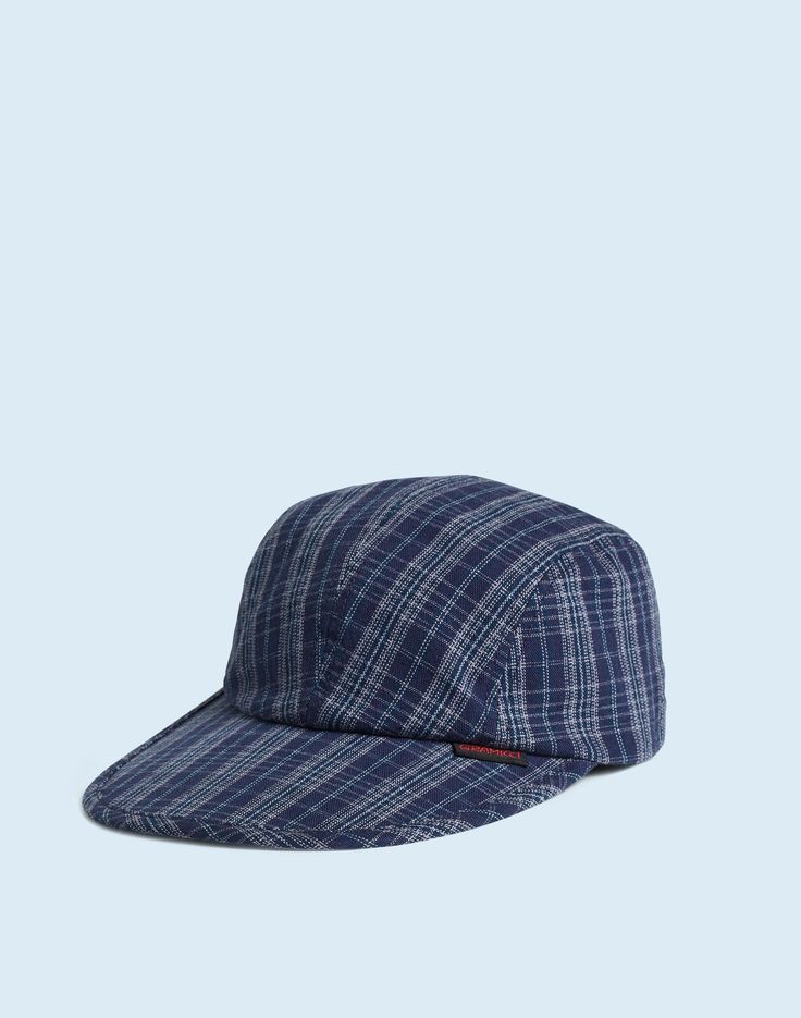 a blue plaid hat on a white background